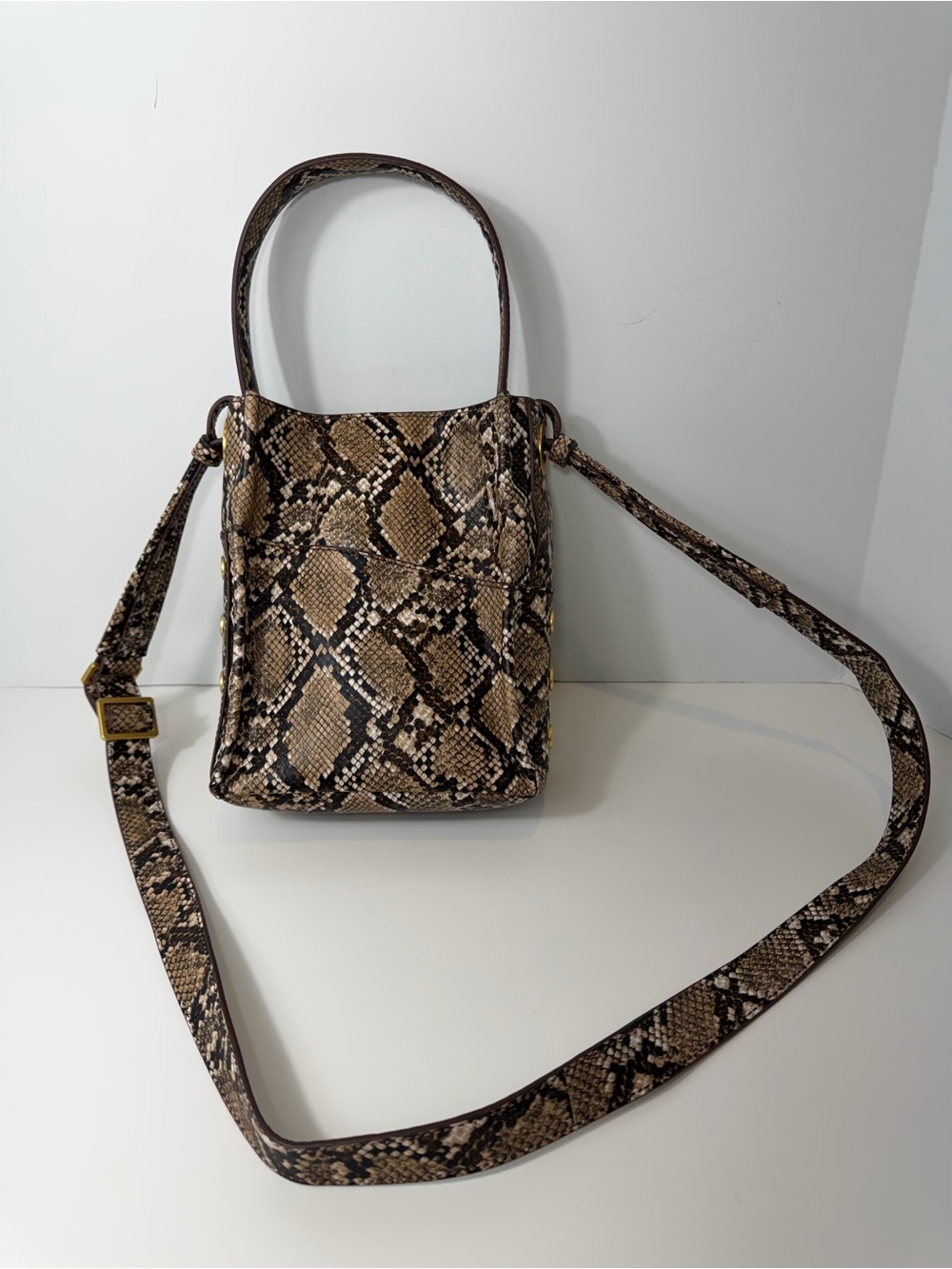 Hammitt Davis Small Bucket Crossbody Bag Domino Snake Brushed Gold